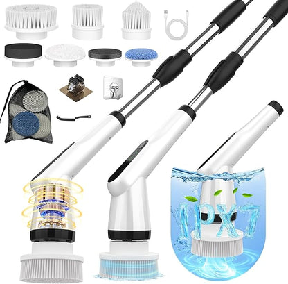 Dreazu Electric Spin Scrubber, 12-in-1 Shower Scrubber & Retractable Long Handle, 44 lbs High-Torque & Variable Speed Shower Cleaning Brush for Bathroom,Toilet, Bathtub, Kitchen, Tile Floors, Car