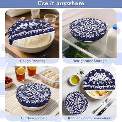 2 Large Reusable Beeswax Bowl Covers for Bread Proofing, 10/12 Inch Elastic Beeswax Wraps Cotton Cloth Sourdough Bowl Covers for Proofing Baskets, Mixer Bowls, Food Storage Containers