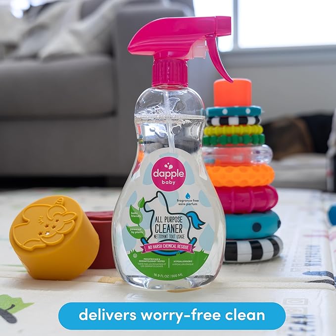 Dapple Baby All Purpose Cleaning Spray and All Purpose Wipes - (2 Pack) 16.9 fl oz Bottle - 30 Cleaning Wipes Total - Fragrance-Free, Hypoallergenic & Plant-Powered - Baby Essentials
