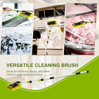 SISUPASSIE 12FT Car Wash Brush with Long Handle, 12-Inch Soft Bristle Car Cleaning Brush for Cleaning RV, Truck, Boat, Solar Panels, Yellow