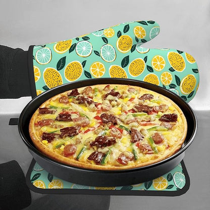 Lemon Pot Holders and Oven Mitts - Summer Teal Lime Refreshing Oven Glove Hot Pads for Kitchen Chef Gifts for Cooking Lover Cooks