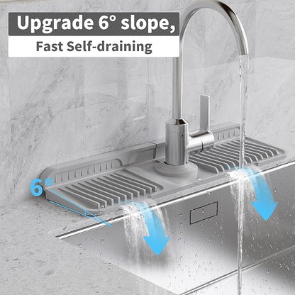 WAFT YEARN 17X5 Inch Silicone Durable Faucet Mat Kitchen Sink Splash Guard Draining Protector Tray Liner Absorbent Protective Counter Accessories For Sink Kitchen Bathroom Laundry Room Bar & RV Grey