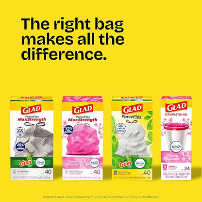 Glad Tall Kitchen Drawstring Trash Bags - Odorshield 13 Gallon White Trash Bag, Febreze Fresh Clean, 110 Count