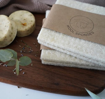 Wool Sponges 2-Pack - Environmentally Friendly, Long-Lasting & Compostable - Perfect for Dishes, Face, Body & Surfaces
