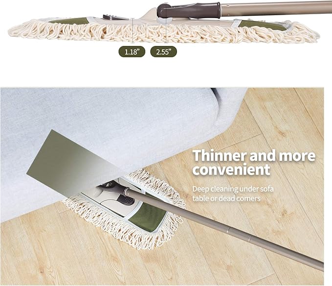 Eyliden Dust Mop with 2 Washable Pads for Hardwood & Tile Floors | 32.9"-52.6" Adjustable Handle, 360° Swivel, One-Touch Pad Release | Wet Dry Floor Cleaning Push Broom