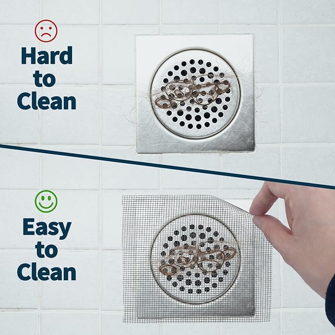 4.7 Inch x 33 FT Disposable Shower Drain Screen Self-Adhesive Stickers, with Cleaning Shovel, Showers Drain Hair Catcher, Shower Drain Mesh Stickers for Bathroom Kitchen Sink