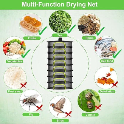 8 Layer Herb Drying Rack, Herb Drying Rack Hanging Mesh, Foldable Grass Drying Rack With U-Shaped Zipper, Garden Scissors, Hooks, For Drying Herbs Plants, Flowers, Fruits, Food(8 Layers-23.62'')
