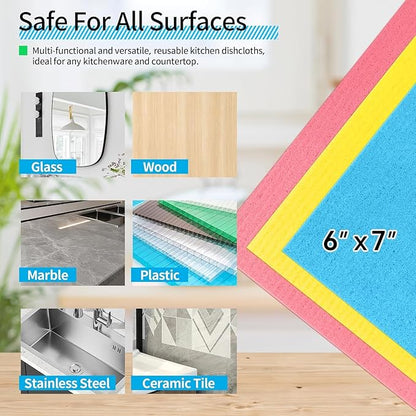 Swedish Dishcloths, 18 Pack Kitchen Towels Dish Rags, Absorbent Swedish Dish Towels for Kitchen, Non-Scratch Cellulose Cleaning Wipes, Biodegradable Washable Reusable Paper Towels