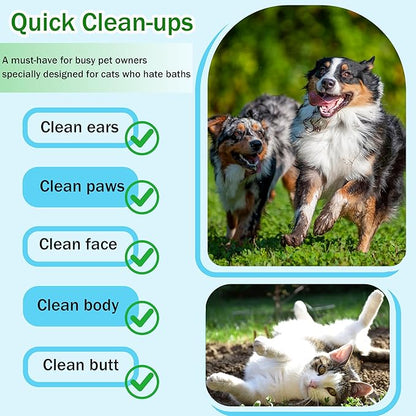 Homtyler Dog Wipes & Cleaning Gloves 2-in-1 for Dogs and Cats, Extra-Thick Pet Wipes with Coconut Oil for Lick-Safe Paws, Eyes, Ears & Body, Rinse-Free Waterless Bath for Deodorizing&Cleansing, 6 PCS