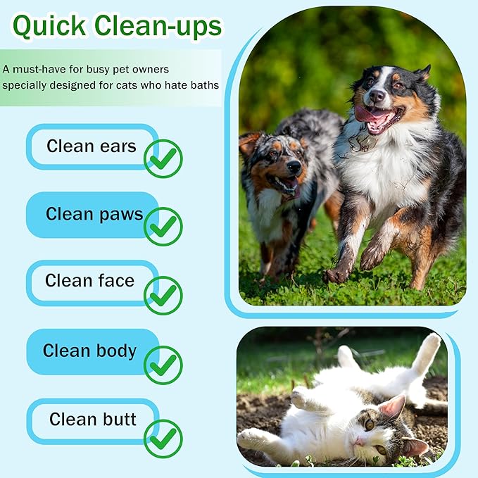 Homtyler Dog Wipes & Cleaning Gloves 2-in-1 for Dogs and Cats, Extra-Thick Pet Wipes with Coconut Oil for Lick-Safe Paws, Eyes, Ears & Body, Rinse-Free Waterless Bath for Deodorizing&Cleansing, 24 PCS