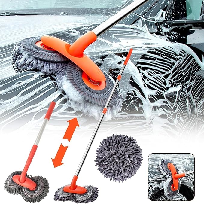 Car Wash Brush with Long Handle - Rotatable Long Handle Car Cleaning Kit Brush Duster Scratch Free Cleaning Tool, Car Cleaning Kit Windshield Window Microfiber Car Duster Dry Towels for Cars (A)