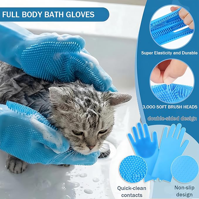 19PCS Dog Bath Kit & Dog Brush Kit for Dogs & Cats - Professional Pet Grooming Tools Set with Shedding Brush, Bath Scrubber, Dematting Comb & Storage Bag - Complete Dog Washing Essentials, Blue
