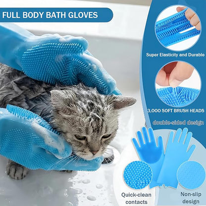 6PCS Dog Bath Kit & Dog Brush Kit for Dogs & Cats - Professional Pet Grooming Tools Set with Shedding Brush, Bath Scrubber, Dematting Comb & Storage Bag - Complete Dog Washing Essentials, Blue