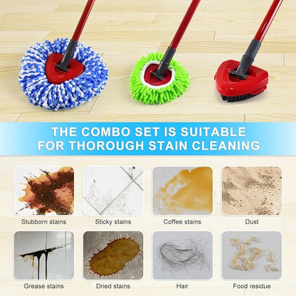 Mop Head Replacement for O Cedar, Spin Mop Replacement Head for Ocedar Easywring 2 Tank System, Mop Heads Includeds 4 Mop Replacement Heads , 1 Spin Scrub Brush & 1 Base