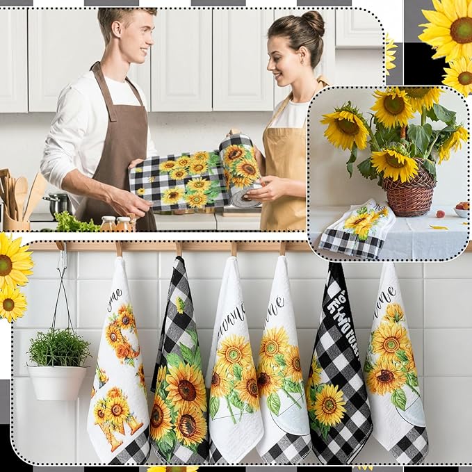 Mindsoft 36 Pcs Spring Sunflower Reusable Paper Towels Rolls Sunshine Washable Bulk Spring Kitchen Towels Paperless Reusable Cloth Cotton Napkins with Cardboard for Kitchen Bathroom Home Decor