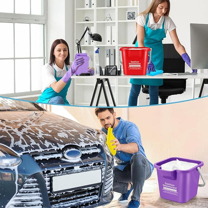Vesici 6 Sets 3 Quart Cleaning Bucket with Microfiber Cleaning Cloths Small Sanitizing Square Bucket Detergent Plastic Utility Pail with Handle for Household Restaurant Office School Use (Colorful)