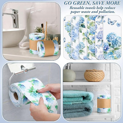 FuWeave 60 Pack Reusable Toilet Paper Washable Soft Bidet Towels Bulk Gifts Paperless Rolls Flannel Cotton 12'' x 4.3" Family Cloth Wipes Bathroom Napkins with Cardboard (Hydrangea)