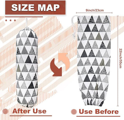Plastic Bag Holder,Wall Mount Plastic Bag Organizer,Washable Large Grocery Bag Storage Dispenser,Shopping Bags Carrier for Home Kitchen Travelling,Free Adjustment with Drawstring,Gray triangle, 22x9"