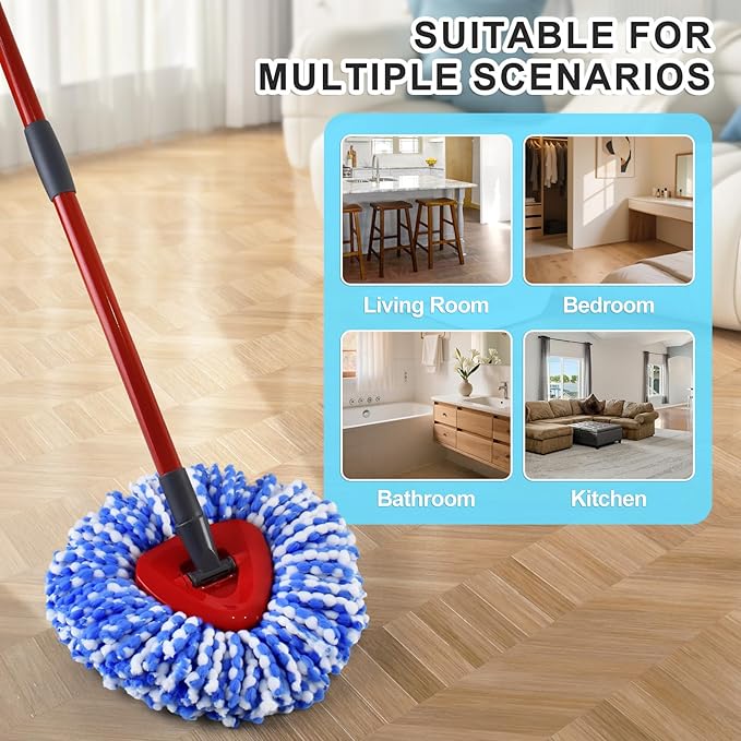 Mop Head Replacement for O Cedar, Spin Mop Replacement Head for Ocedar Easywring 2 Tank System, Mop Heads Includeds 4 Mop Replacement Heads , 1 Spin Scrub Brush & 1 Base