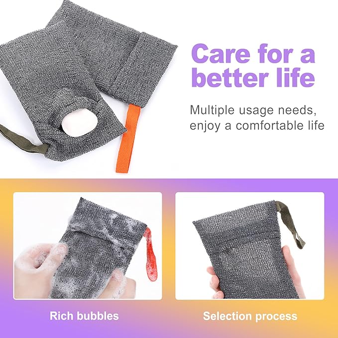 2 Pack Exfoliating Soap Saver Pouch | Foaming Mesh Bag and Body Scrubber for Bar Soap | Rich Lather Soap Sack for Shower