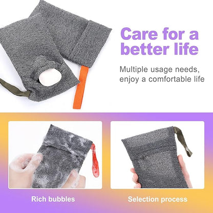 2 Pack Exfoliating Soap Saver Pouch | Foaming Mesh Bag and Body Scrubber for Bar Soap | Rich Lather Soap Sack for Shower