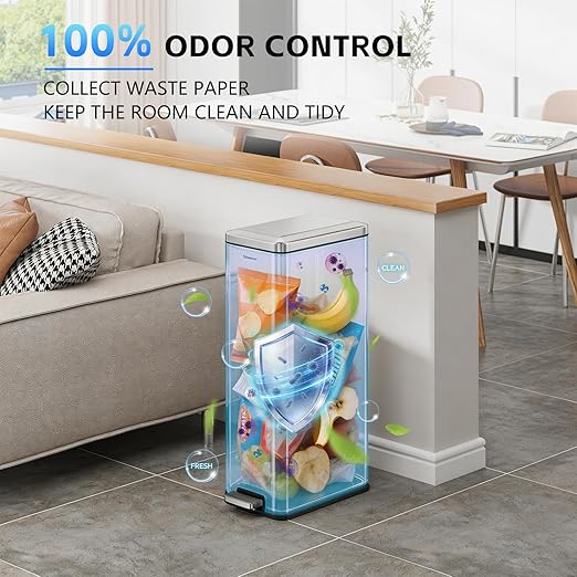 Slim Kitchen Trash Can with Lid, 8.1 Gallon Stainless Steel Space-Saving Garbage Can-Step Pedal Wastebasket Slim Garbage Can for Office, Bedroom, Living Room
