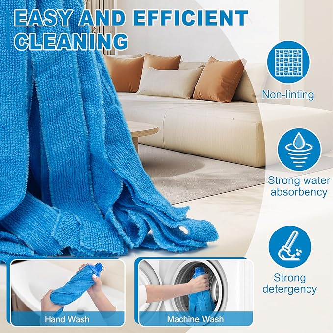 KeFanta Mop, Microfiber Cloth Mops for Floor Cleaning, One Pole with Two Microfiber Cloth Wet Mop Refills, String Mop with 49" Long Handle, Blue (1 Handle & 2 Mop Heads)