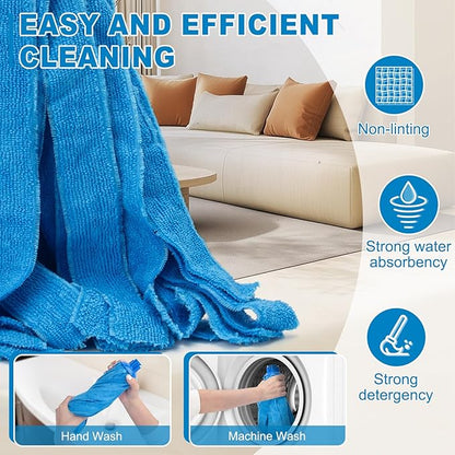 KeFanta Mop, Microfiber Cloth Mops for Floor Cleaning, One Pole with Two Microfiber Cloth Wet Mop Refills, String Mop with 49" Long Handle, Blue (1 Handle & 2 Mop Heads)