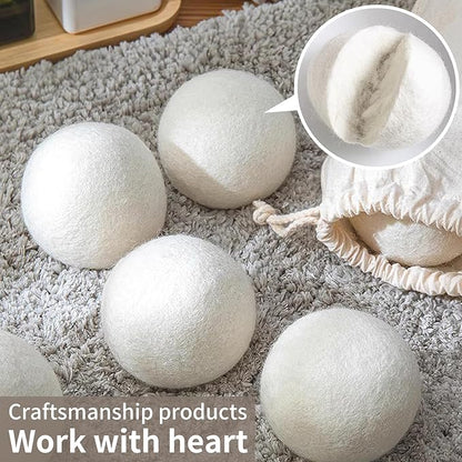 Organic Wool Dryer Balls, Wool Balls for Dryer, Laundry Balls for Dryer Reusable 6P Reducing Clothing Wrinkles,Saving Drying Time and Fabric Fluffier 100% New Zealand Wool Lint Balls (18p White)