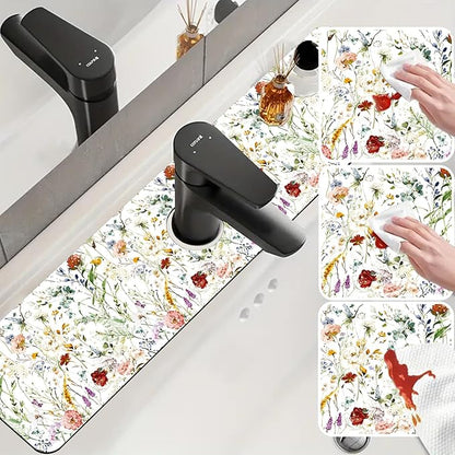 Sink Faucet Absorbing Mat Wildflower Sink Splash Guard Drying Mat for Kitchen Bathroom Faucet Sinkmat 23.5"X5.5"