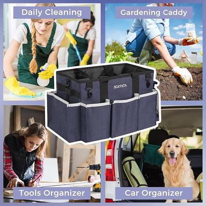 SCAVATA Wearable Caddy Bag, Cleaning Supplies Organizer With Handle & Shoulder Straps for Housekeepers, Under Sink & Car Tool Organizers With 4 Foldable Divider (NavyBlue)