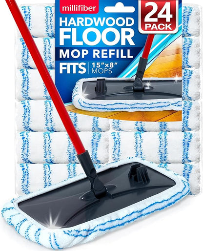 Millifiber Microfiber Mop Refills 15x8 Inches, 24-Pack (Mop is Not Included)