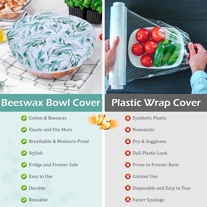 5-Size Reusable Beeswax Bowl Covers for Bread Proofing, Cotton Cloth Flexible Beeswax Wraps for Food Storage(Little Daisy)