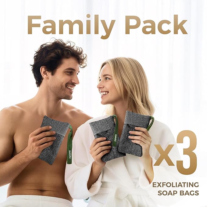 ZOMCHI Exfoliating Soap Bags, 3-Pack Body Scrubber Savers for Bar Soap, Designed for Deep Cleansing & Exfoliation (Gray)