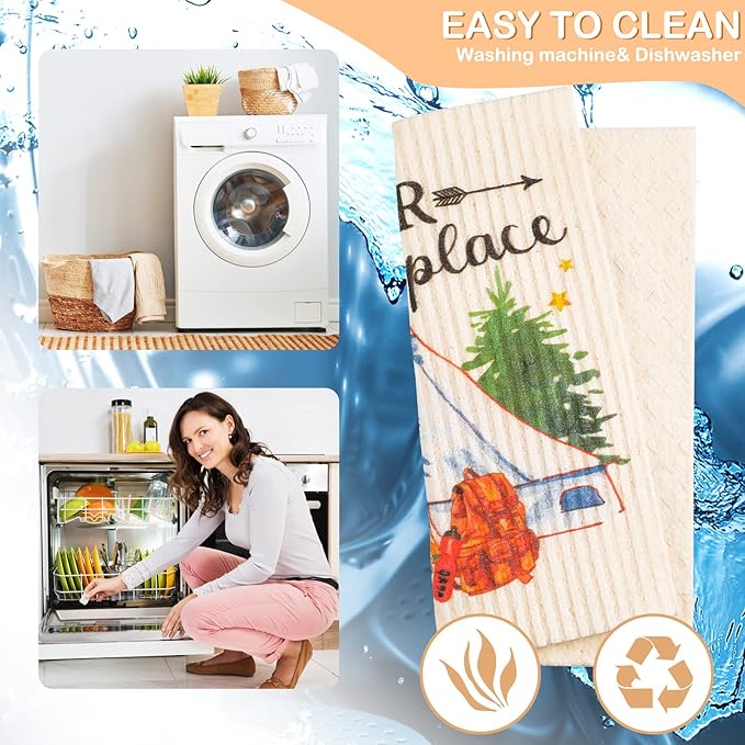 Cunhill 6 Pcs Swedish Kitchen Dish Cloths Kitchen Towels Reusable Sponge Cleaning Cloths Wipes Absorbent Dish Cloth Quick Drying Washable Decorative Tea Towels No Odor Bar Hand Towel (Camping)