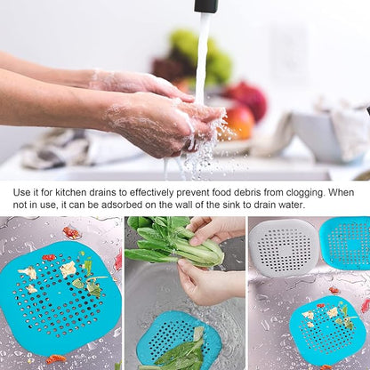 4 Pcs Shower Drain Hair Catcher Bathtub Stopper Home Drain Protectors Drain Cover with Sucker Water Trap Sink Cover for Bathroom Bathtub and Kitchen (Blue)