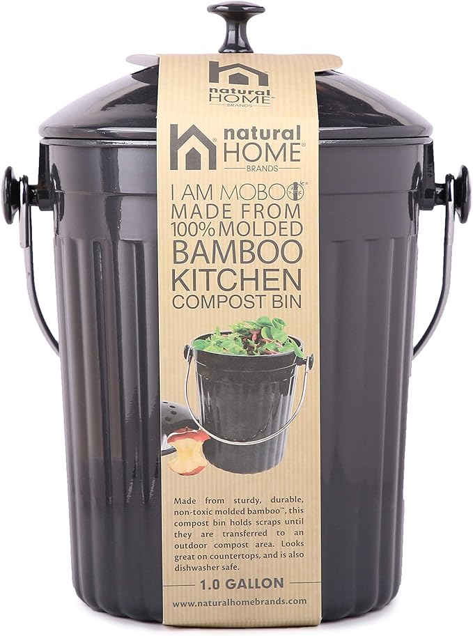 Natural Home Molded Bamboo Charcoal Compost Bin, 1 gallon, Charcoal