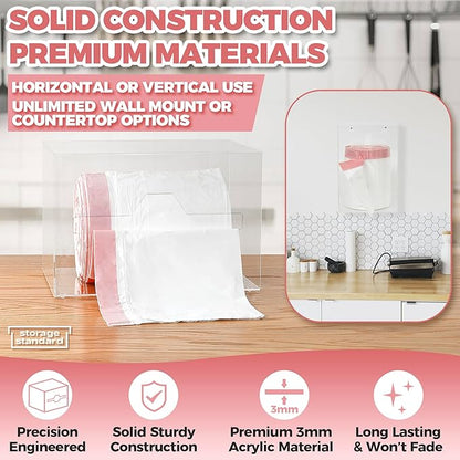 Storage Standard Trash Bag Holder Dispenser 10.5'' x 7'' x 7''- Acrylic Bags Dispensing Roll Organizer Holder, Garbage Liner Holder for Cabinet & Under Sink – Box Has Open Side Design