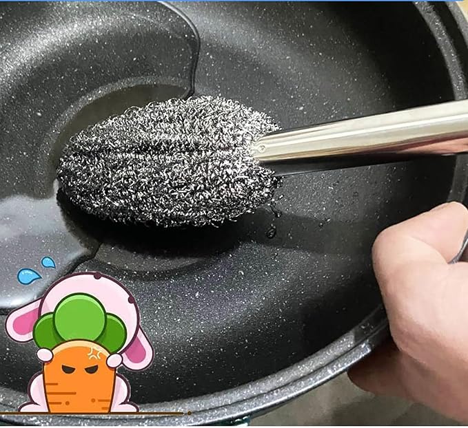Long Handle Steel Wire Ball, 2 Pcs 12.5 Inch Stainless Steel Ball Brush for Pot, Bottle and Closestool (2)