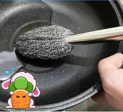 Long Handle Steel Wire Ball, 2 Pcs 12.5 Inch Stainless Steel Ball Brush for Pot, Bottle and Closestool (2)