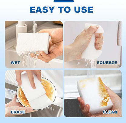 50-Pack Extra-Thick Melamine Sponges 3.94" 2.76" 1.18" Durable Kitchen & Bathroom Cleaning Pads Powerful, Non-Scratch, Water-Activated Magic Sponge