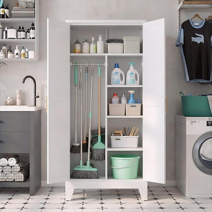 71" H Metal Garage Storage Cabinets,Broom Closet Storage Cabinet,Utility Cabinet,White Storage Cabinets