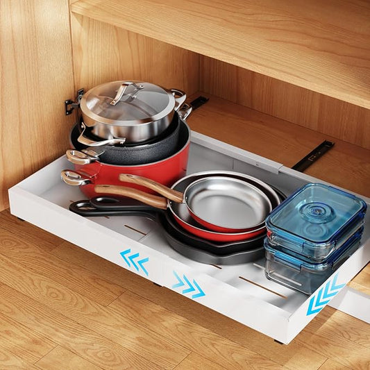 iSPECLE No Drill Drawers for Cabinets - Expandable Peel and Stick Pull Out Cabinet Organizer Easily Get Items without Digging in the Cabinet