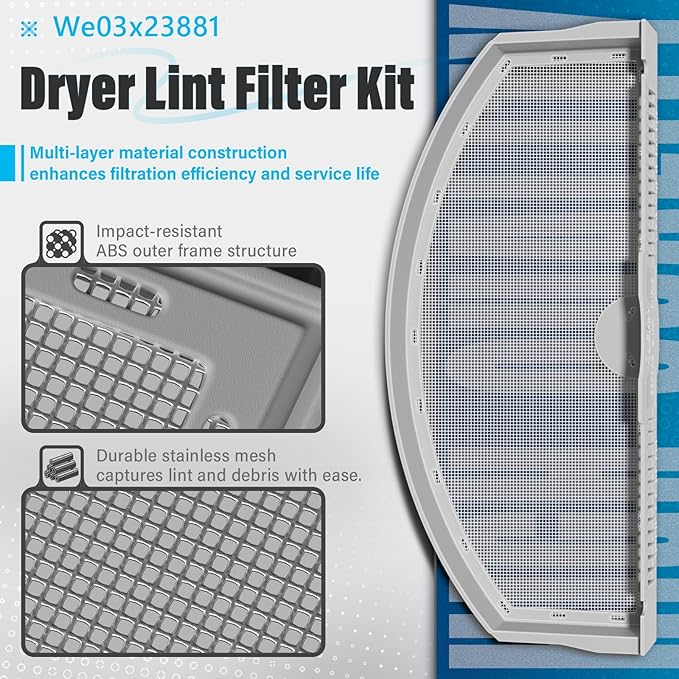 WE03X23881 Dryer Lint Trap Screen Filter Replacement for GE Dryers, Compatible with GTD65EBSJ3WS, GTD33EASK0WW, GTD42EASJ2WW, GTD42GASJ2WW, GTD45EASJ2WS Replaces PS11763056 with Cleaning Brush