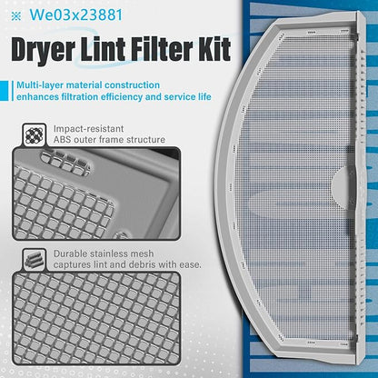 WE03X23881 Dryer Lint Trap Screen Filter Replacement for GE Dryers, Compatible with GTD65EBSJ3WS, GTD33EASK0WW, GTD42EASJ2WW, GTD42GASJ2WW, GTD45EASJ2WS Replaces PS11763056 with Cleaning Brush