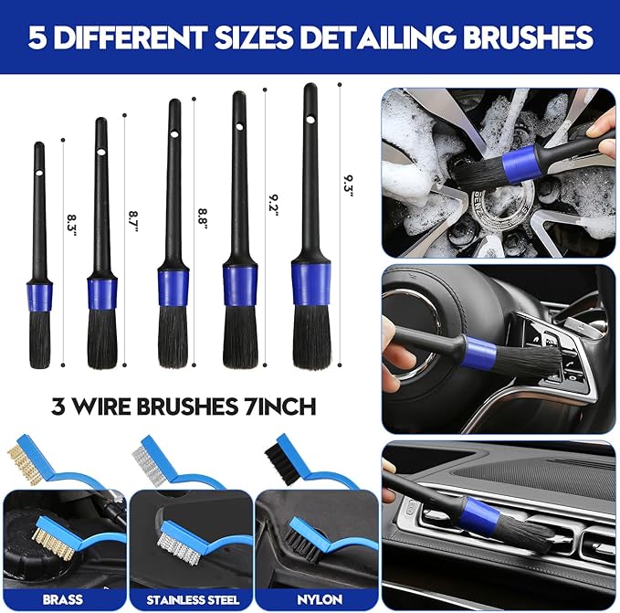 Qydipclin 23Pcs Car Detailing Kit, Car Detailing Brush Set, Car Wash Cleaning Kit, Car Detailing Brushes, Professional Car Care Kit for Interior Exterior Wheels, Blue
