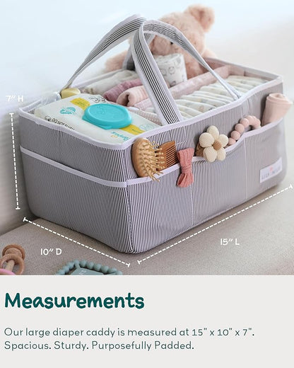 Lily Miles Baby Diaper Caddy Organizer, Girl Nursery Storage Basket with 8 Pockets, Baby Organizer and Storage, Easy-to-Clean Fabric, Large, Pink Blush