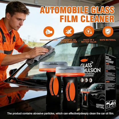 Glass Emulsion Cleaner & Glass Oil Film Remover for Cars – Roll-On Glass Guard with Brush, Removes Oil, Grease & Fog, Anti-Fog Windshield Cleaner for Clear Driving Visibility (Orange)