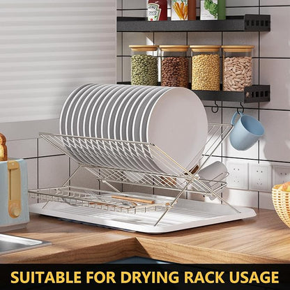 Collapsible Cup Drying Rack, Space Saving Foldable Stainless Steel(304) Mug Holder for Kitchen Counter,Compact 5-Glass Cup Rack Metal 3-Tier Large Capacity