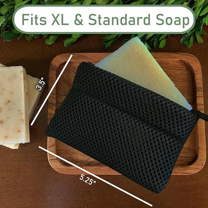 Soap Bag 100% Recycled - Soap Saver Pouch, Loofah Bath Scrubber for Bar Soap + Exfoliator (2-Pack Combo, Gentle and Deep Exfoliation)